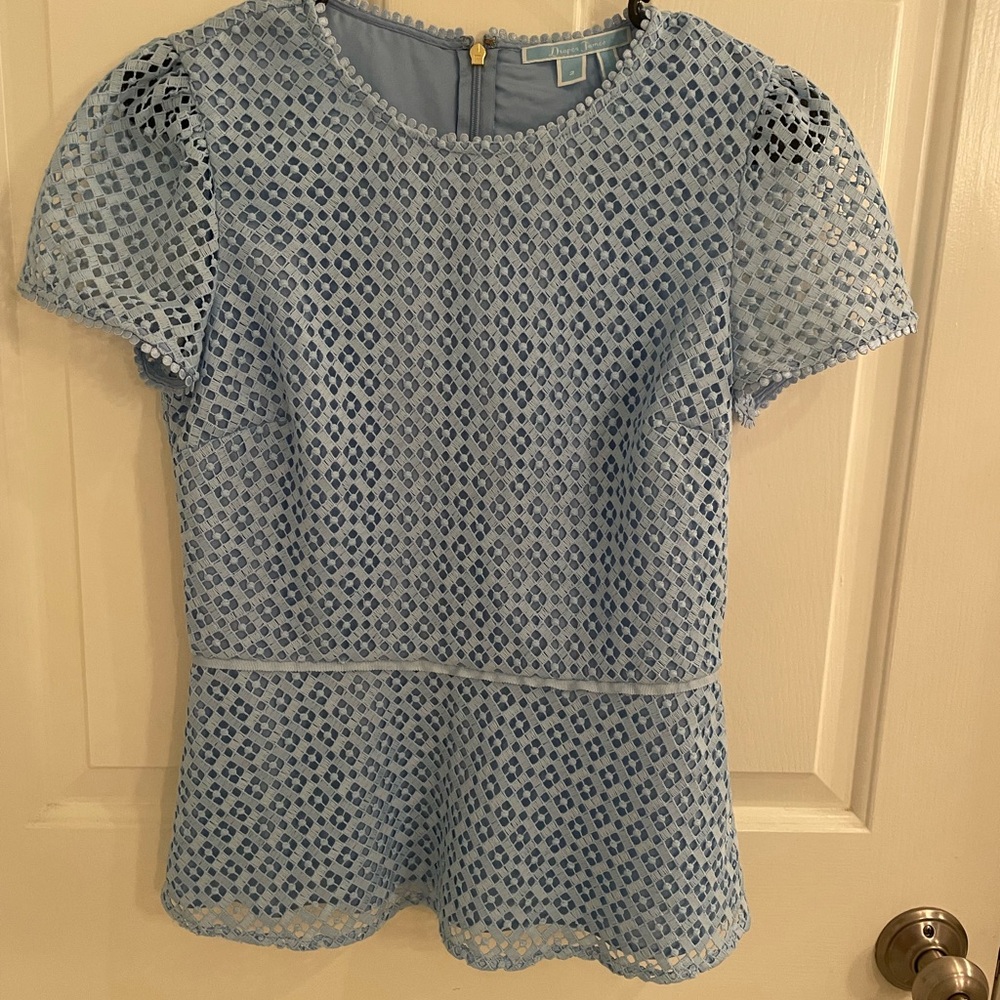 Draper James Light Blue Lace Blouse